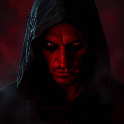 A brooding character portrait from 'Crimson Shadows' showcasing the assassin's mysterious nature.