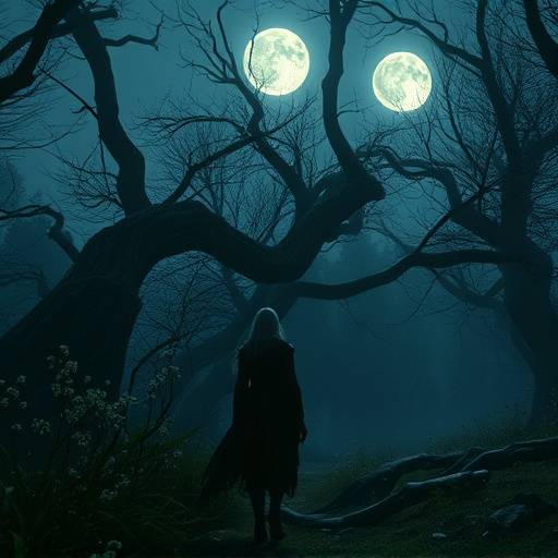 A dialogue scene in 'Echoes of the Ancients,' showing the player character interacting with a mysterious elven sorceress in a moonlit grove.