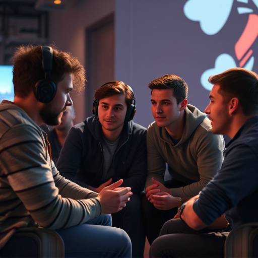 A group of game testers providing feedback during a playtesting session in a focus group.