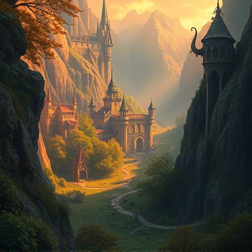 A scenic vista from 'Echoes of the Ancients' showing an elven city nestled in a valley.