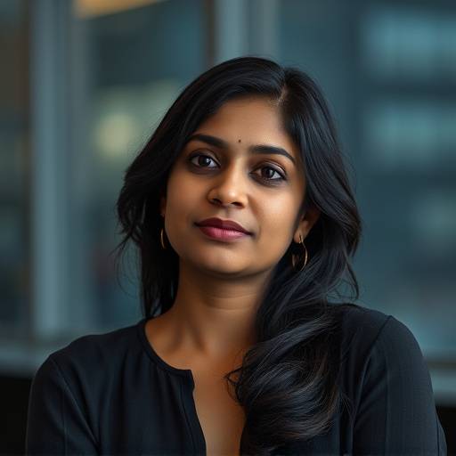 Portrait of Anya Sharma, CTO of Aetherium Games, looking thoughtful and engaged.