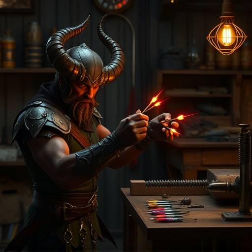 Screenshot from Crimson Shadows: Kael crafting poison darts at a hidden workbench in his hideout.