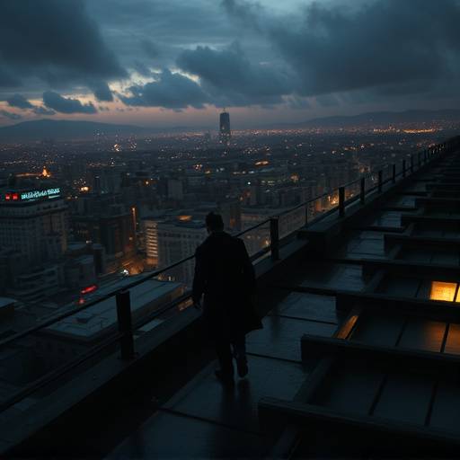 Screenshot from Crimson Shadows: Kael evading capture during a high-stakes rooftop chase across Veridia.