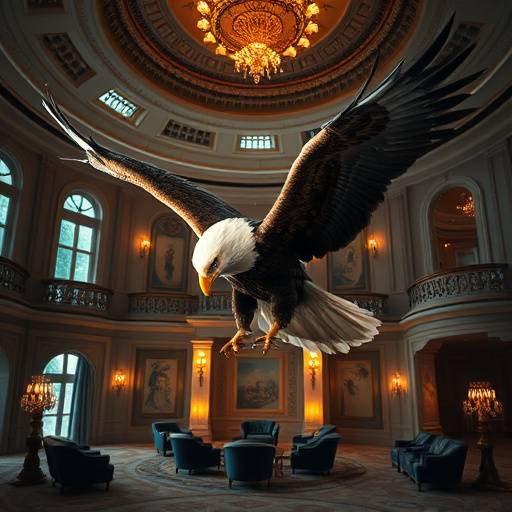 Screenshot from Crimson Shadows: Kael using his eagle vision to scan for enemies and hidden pathways in an opulent mansion.